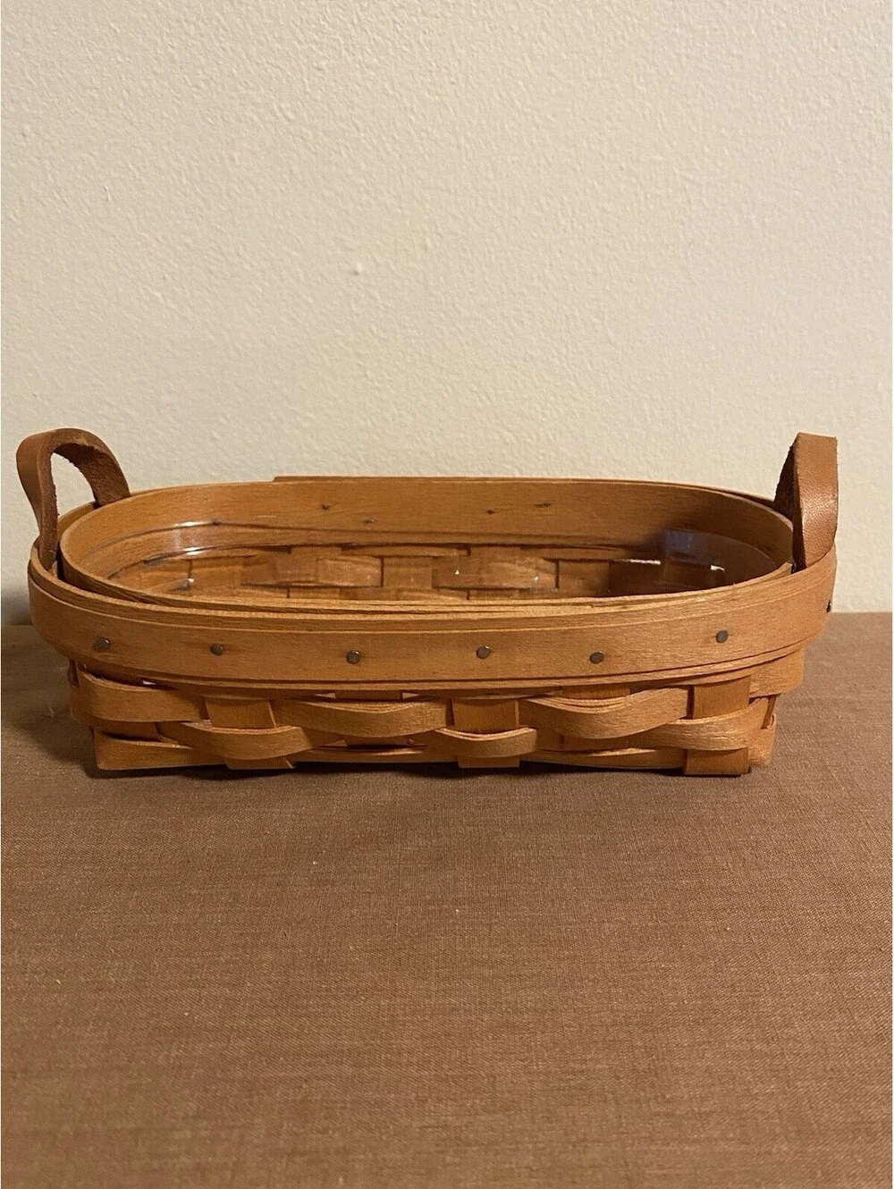 Longaberger 1997 Lavender Booking Basket W/ Protector 6 x 2 Leather Handles